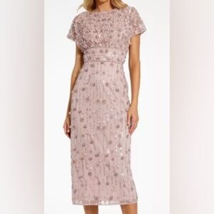 Mac Duggal Pink Embellished Midi Dress